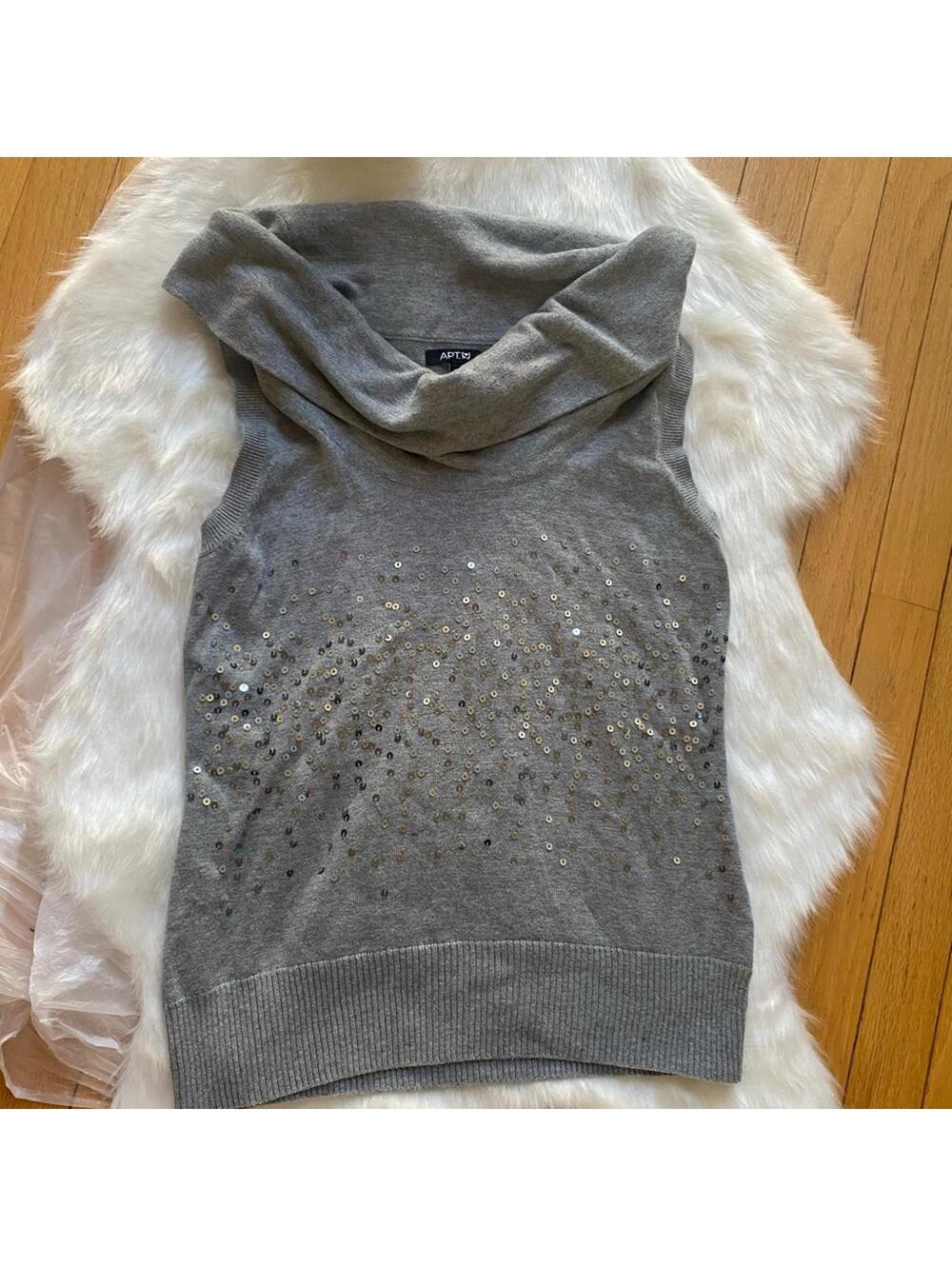 APT. 9 Gray Sleeveless Sweater with Cowl Neck and Sequin Detail Size Medium